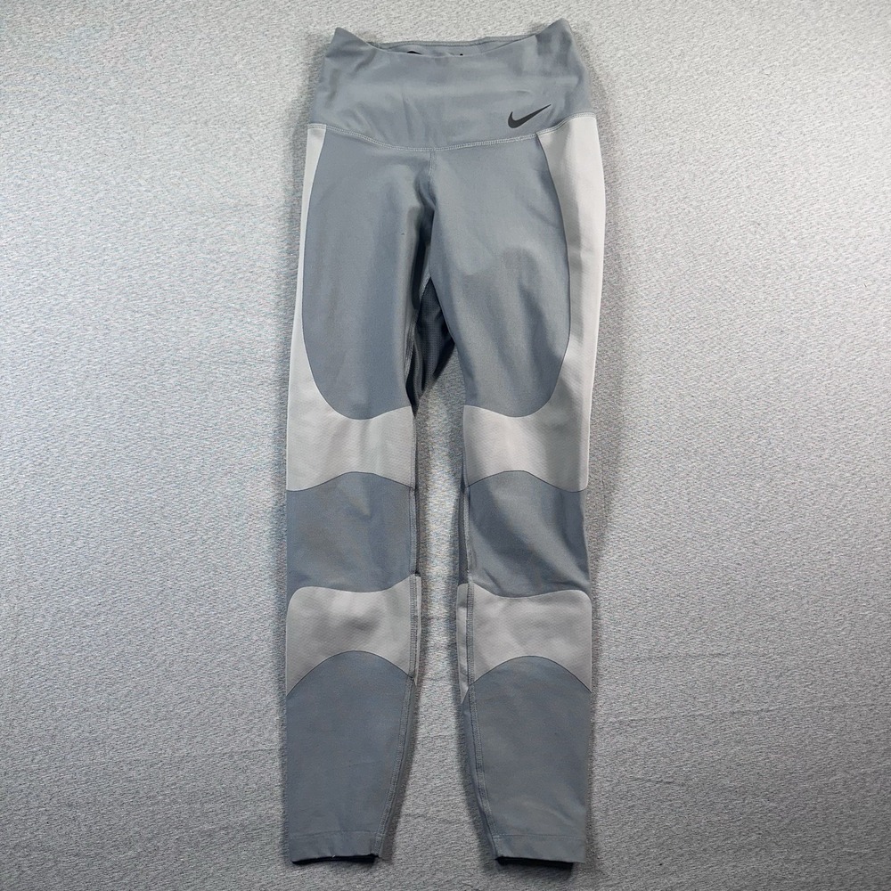 Nike Power Speed Reflective Silver Running Leggings Woman's Small Grey EUC